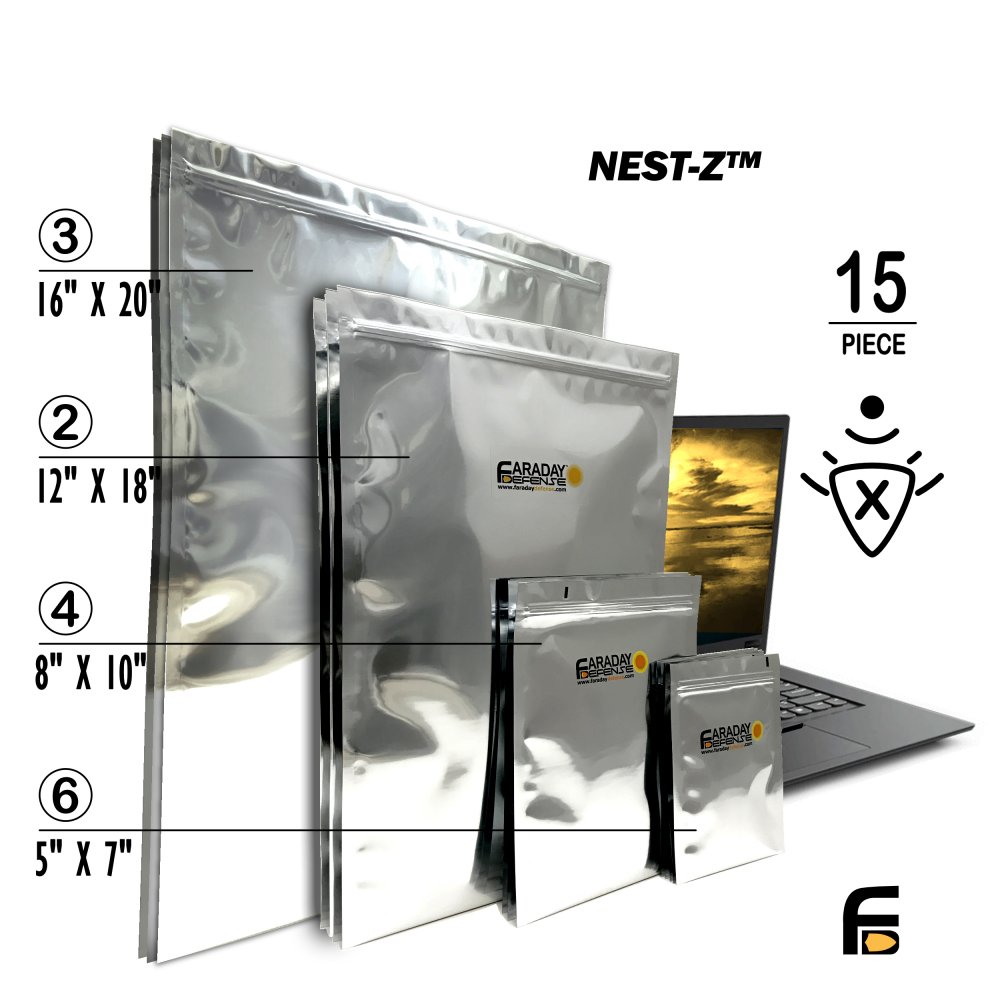 15pc Large Kit NEST-Z EMP 7.0 mil Faraday Bags