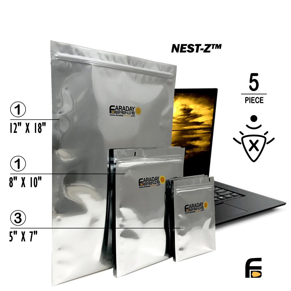 5pc Medium Kit NEST-Z EMP 7.0 mil Faraday Bags